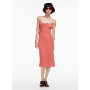 Aritzia's Wilfred Women's Gathered-Bust Bellow Midi Dress Warm Sienna Red Size 4